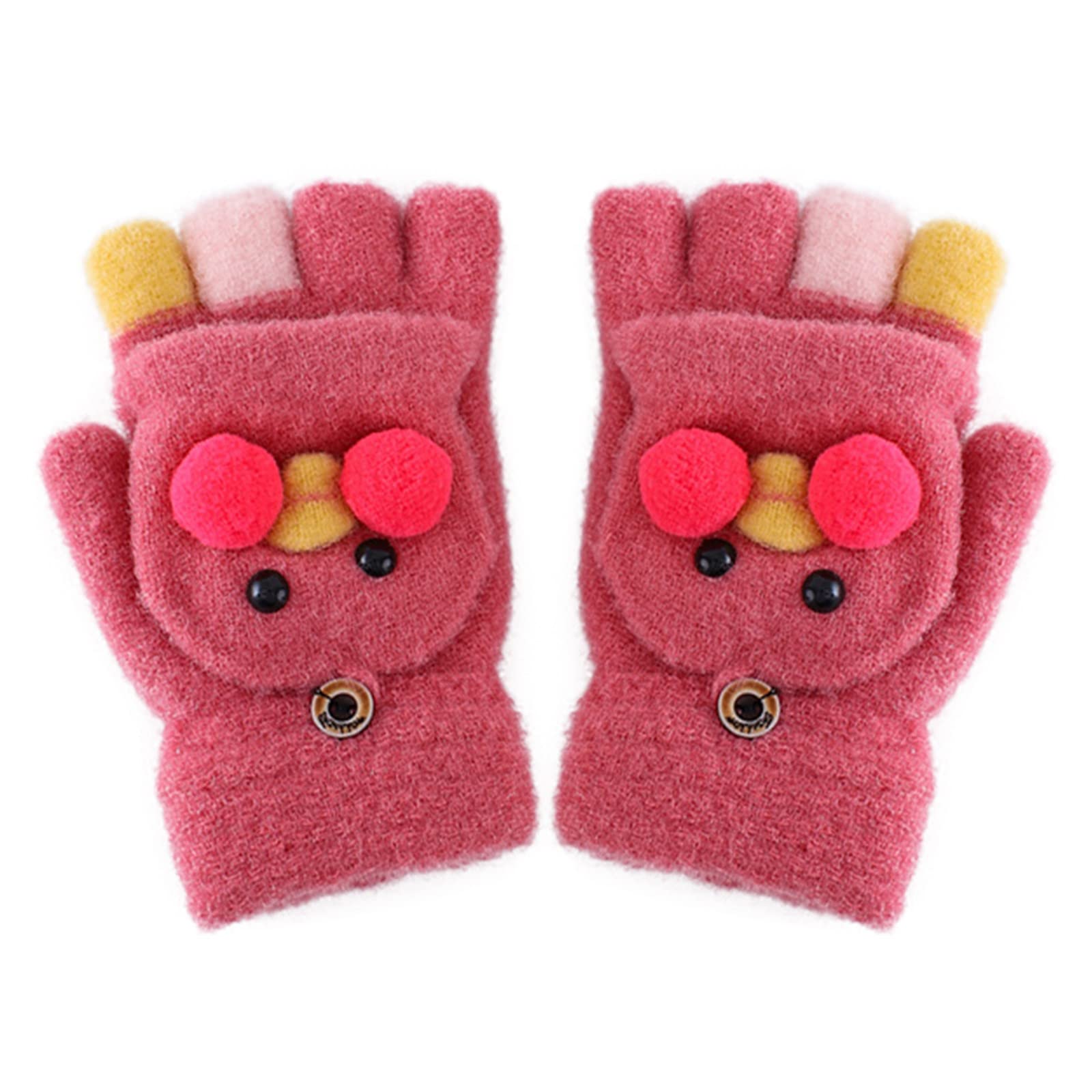 Ahagogo Kinder Halbfinger Handschuhe Fäustlinge mit Knopf Klappe Halbfinger Fingerlos Fingerlose Handschuhe Kinder Strickhandschuhe Kinder Handschuhe Winter Fingerlose Handschuhe für Kinder von Ahagogo