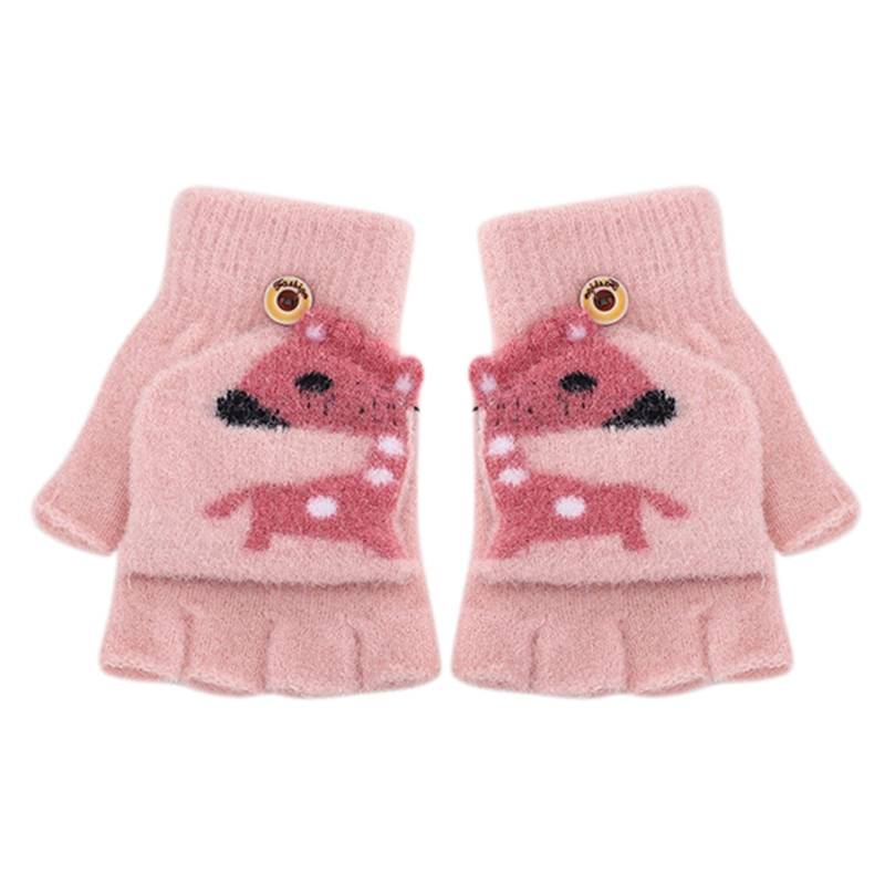 Ahagogo Kinder Halbfinger Handschuhe Fingerlose Handschuhe Kinder Fäustlinge mit Knopf Klappe Halbfinger Fingerlos Strickhandschuhe Kinder Handschuhe Winter für Jungen und Mädchen von Ahagogo