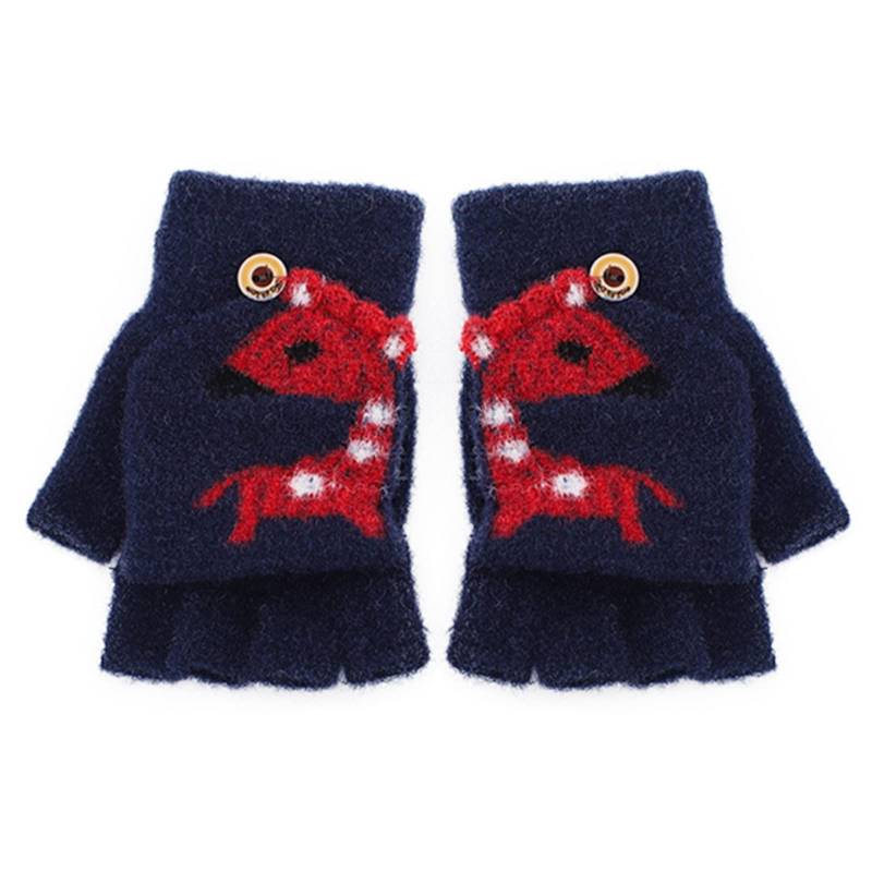 Ahagogo Kinder Halbfinger Handschuhe Fingerlose Handschuhe Kinder Fäustlinge mit Knopf Klappe Halbfinger Fingerlos Strickhandschuhe Kinder Handschuhe Winter für Jungen und Mädchen von Ahagogo