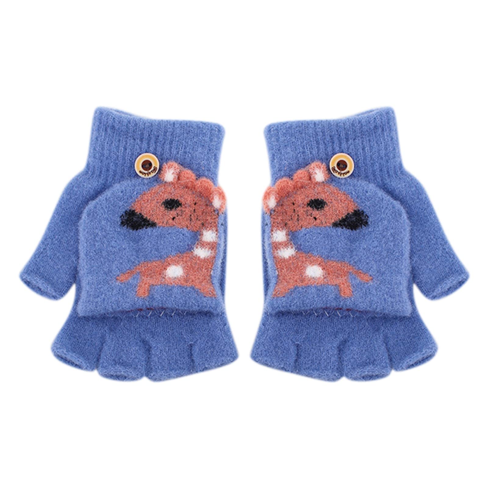 Ahagogo Kinder Halbfinger Handschuhe Fingerlose Handschuhe Kinder Fäustlinge mit Knopf Klappe Halbfinger Fingerlos Strickhandschuhe Kinder Handschuhe Winter für Jungen und Mädchen von Ahagogo