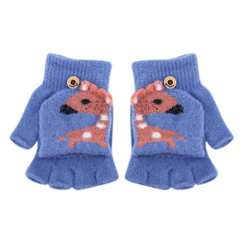 Ahagogo Kinder Halbfinger Handschuhe Fingerlose Handschuhe Kinder Fäustlinge mit Knopf Klappe Halbfinger Fingerlos Strickhandschuhe Kinder Handschuhe Winter für Jungen und Mädchen von Ahagogo