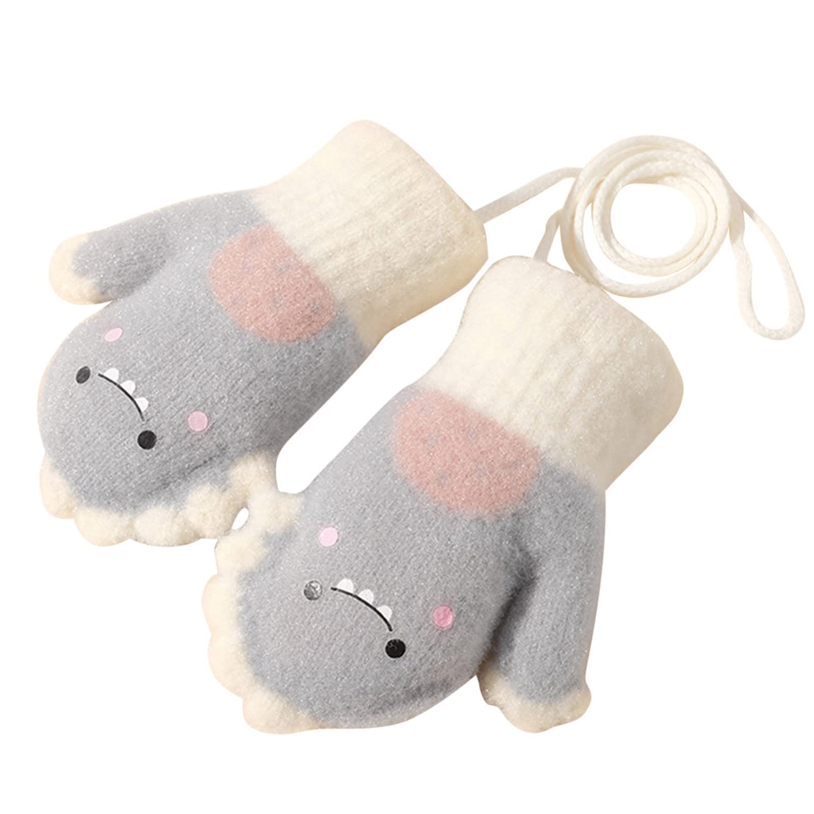 Ahagogo Süße Fäustlinge Baby Kleinkind Gestrickte Handschuhe für 1-4 Jahre Jungen Mädchen Winter Warme Strickhandschuhe mit schnur Fleece-Innenfutter von Ahagogo