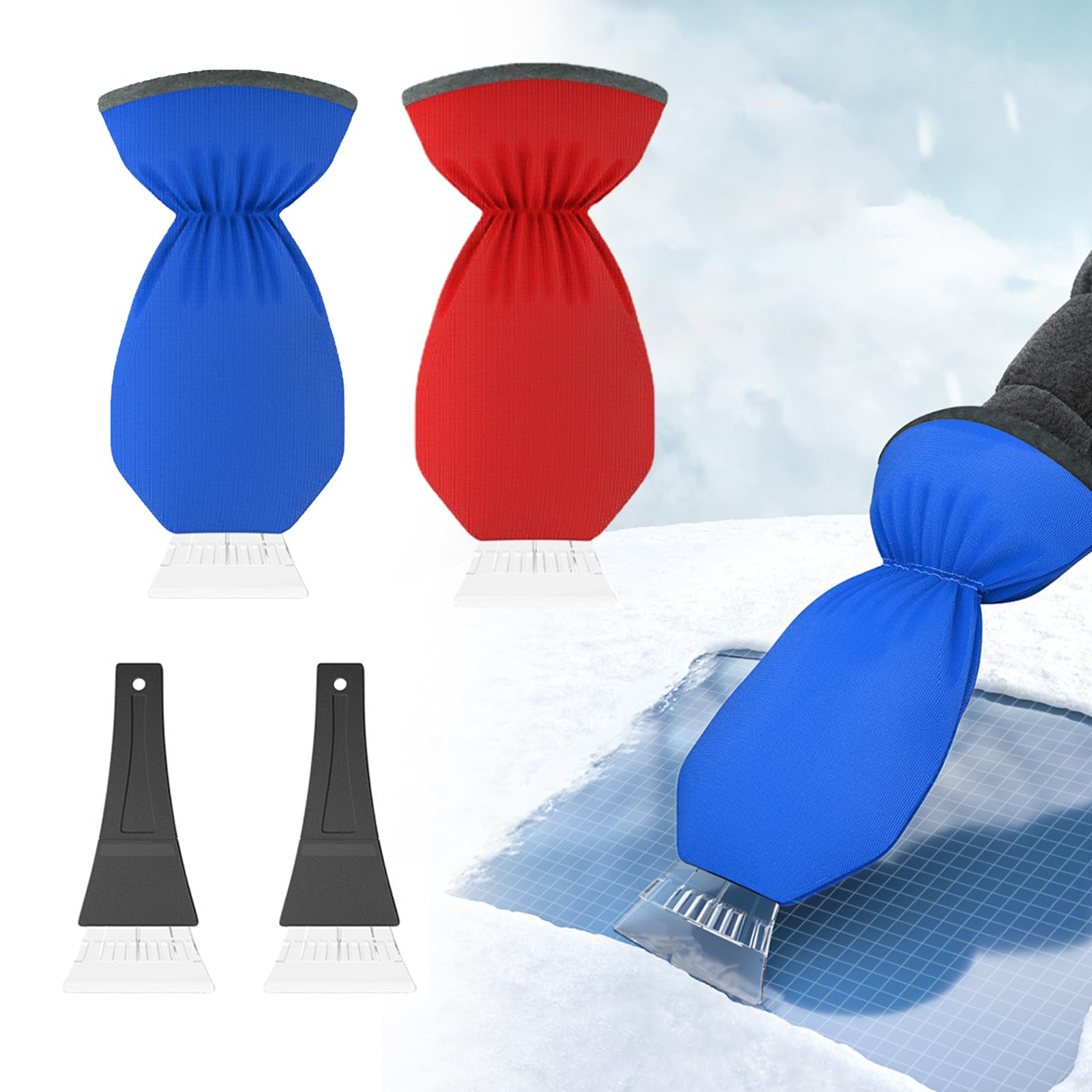 AiSyllxl Eiskratzer mit Handschuh - Warmer & wasserfester Handschuh mit starkem Eiskratzer - Eiskratzer Auto mit Handschuh, Schneekratzer Auto, Scheibenkratzer Winter, Eisschaber Auto (2pcs) von AiSyllxl