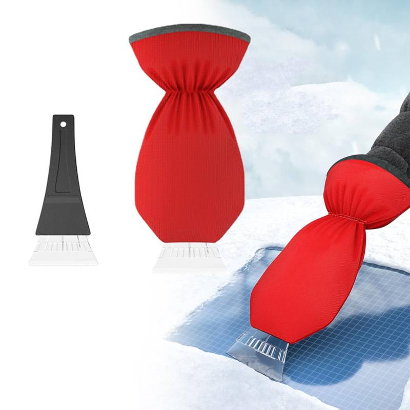 AiSyllxl Eiskratzer mit Handschuh - Warmer & wasserfester Handschuh mit starkem Eiskratzer - Eiskratzer Auto mit Handschuh, Schneekratzer Auto, Scheibenkratzer Winter, Eisschaber Auto (red) von AiSyllxl