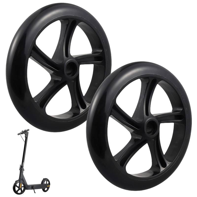 2 Stück Scooter Rollen, 200mm Scooter Ersatzräder räder mit ABEC 9 Kugellager Scooter Rad PU Material 200mm Roller Ersatz Stunt Scooter PU Lager für Tretroller Zubehör Rollerteile(Schwarz) von Aicharynic