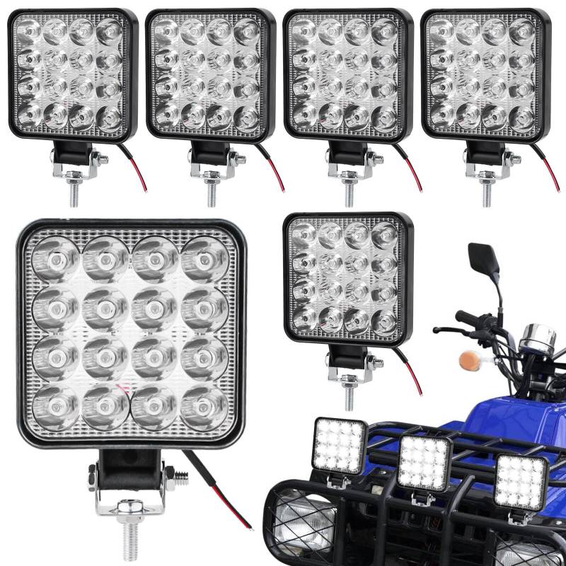 6 Stück LED Arbeitsscheinwerfer, 48W Offroad LED Scheinwerfer 12V/24V Zusatzscheinwerfer, Arbeitslicht IP67 Wasserdicht Rückfahrscheinwerfer für Auto, SUV, Truck, Traktor oder schweres Gerät von Aicharynic