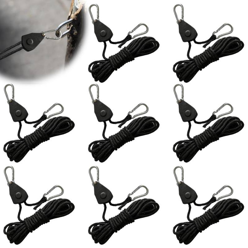 8 Stück Ratchet Hanger, Rope Seilratsche mit Haken Seilzugratsche Seilaufhänger Einstellbare Seil Seilhaken Ratsche 2M Verstellbarer Seil Ratsche für Pflanzenlampe Wachsen Licht Zimmerpflanzen von Aicharynic