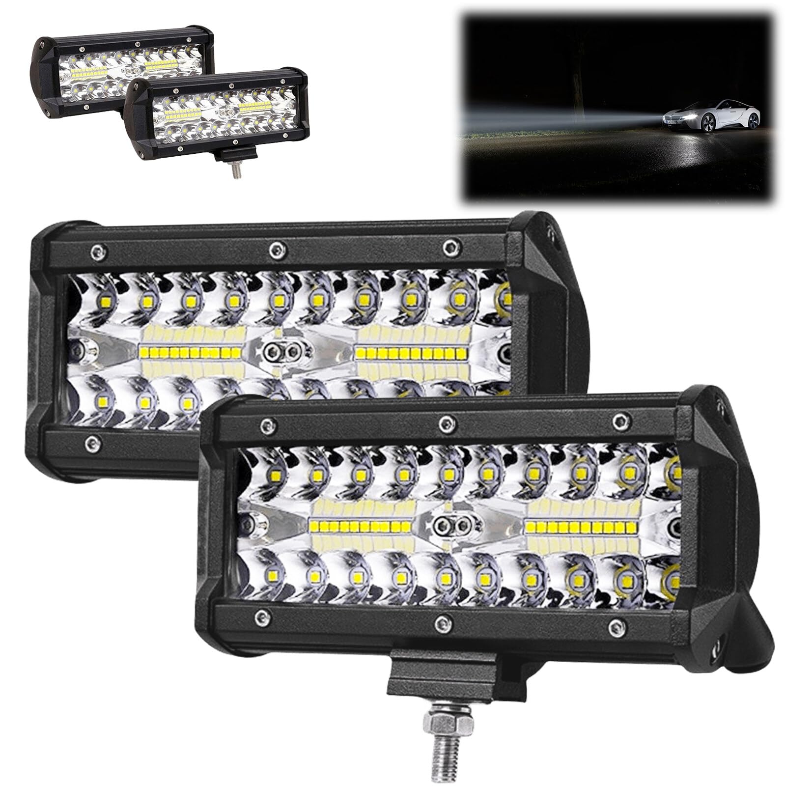 Aicharynic 2 Stück LED Arbeitsscheinwerfer, 120W Offroad LED Scheinwerfer 7 Zoll 12V/24V Zusatzscheinwerfer 6500K Arbeitslicht IP67 Wasserdicht Rückfahrscheinwerfer für Auto SUV Truck Traktor von Aicharynic