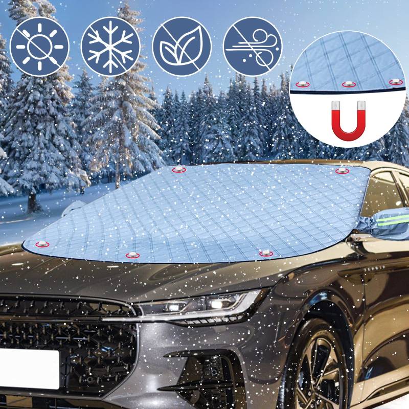 Aicharynic Frontscheibenabdeckung, Scheibenabdeckung Auto Winter Windschutzscheibenabdeckung mit Seitenspiegelabdeckung Magnet-Fixierung Ultra-Dick gegen Sonne Staub Frost EIS Schnee von Aicharynic