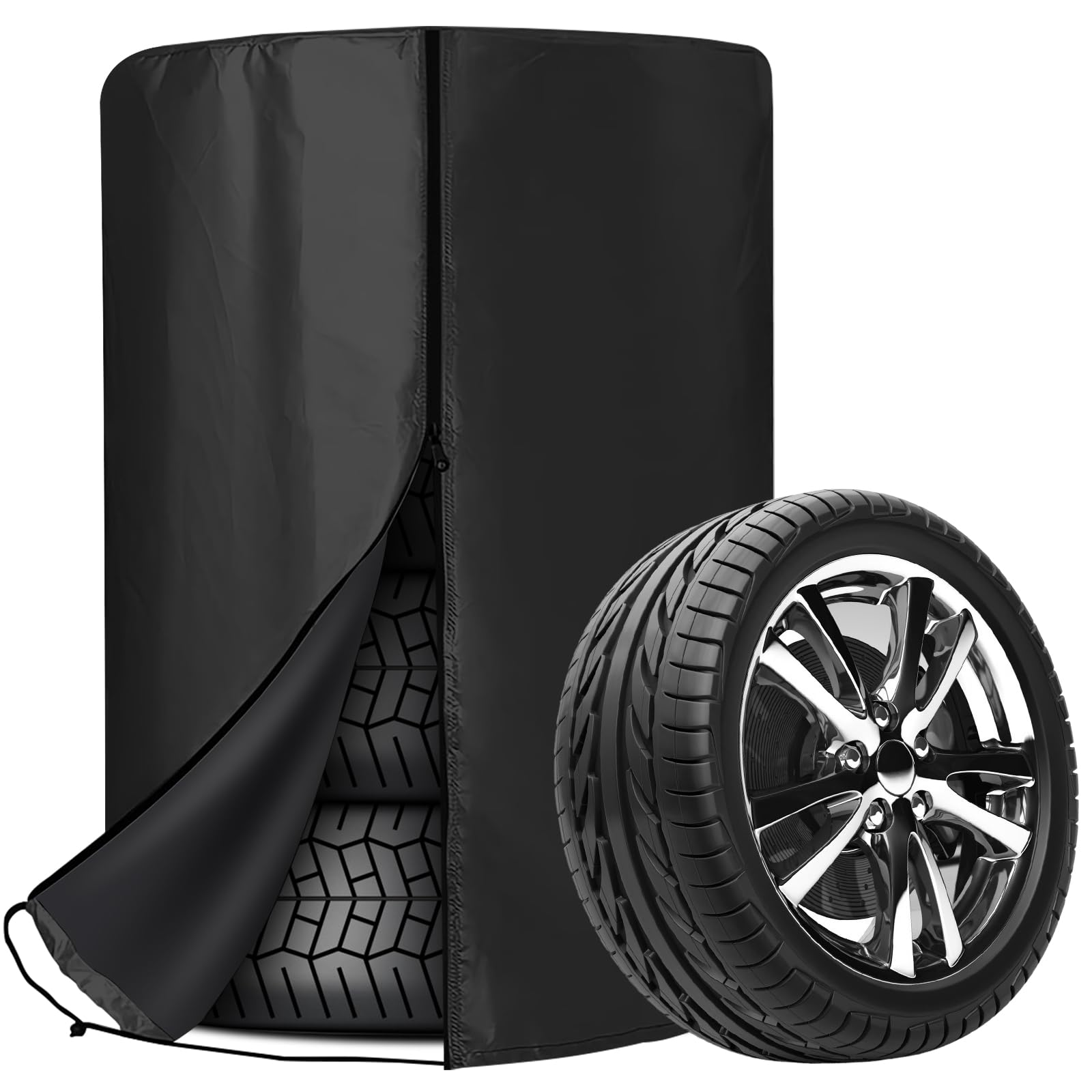 Aicharynic Universale Reifenabdeckung: 80 * 120 cm Auto Reifenabdeckung, wasserdichte Staubdicht Reifenschutzhülle, Universale Reifentaschen mit Reißverschluss für 4 Reifen (Schwarz) von Aicharynic