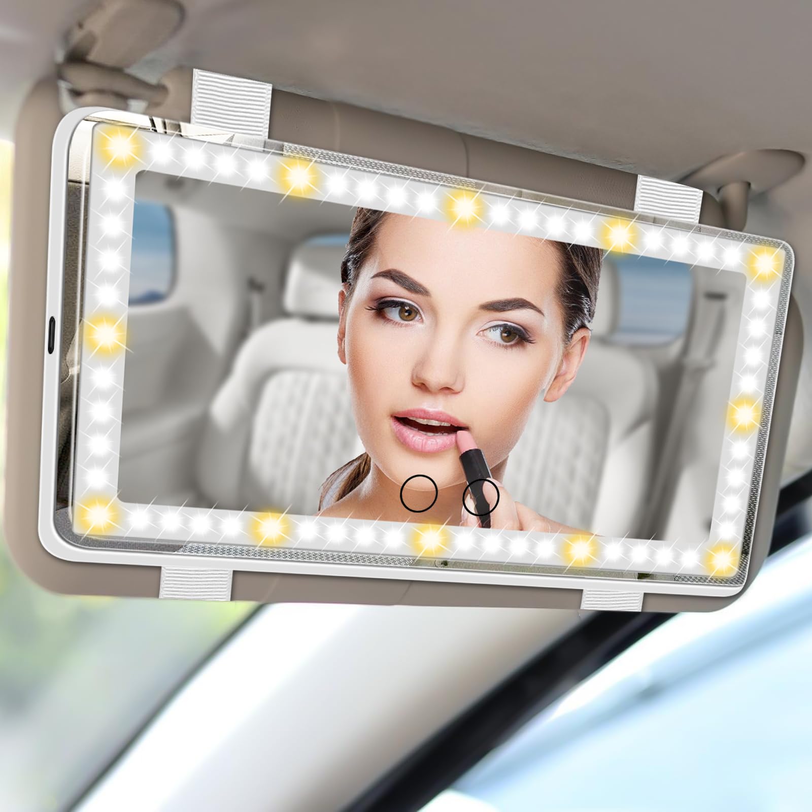 Auto Kosmetikspiegel, Schminkspiegel mit Licht für Auto, Universal Sonnenblende Spiegel, Auto Visier Spiege mit 3 Lichtmodi, Touchscreen Design, USB Stromversorgung, Rückspiegel für Auto LKW von Aicharynic