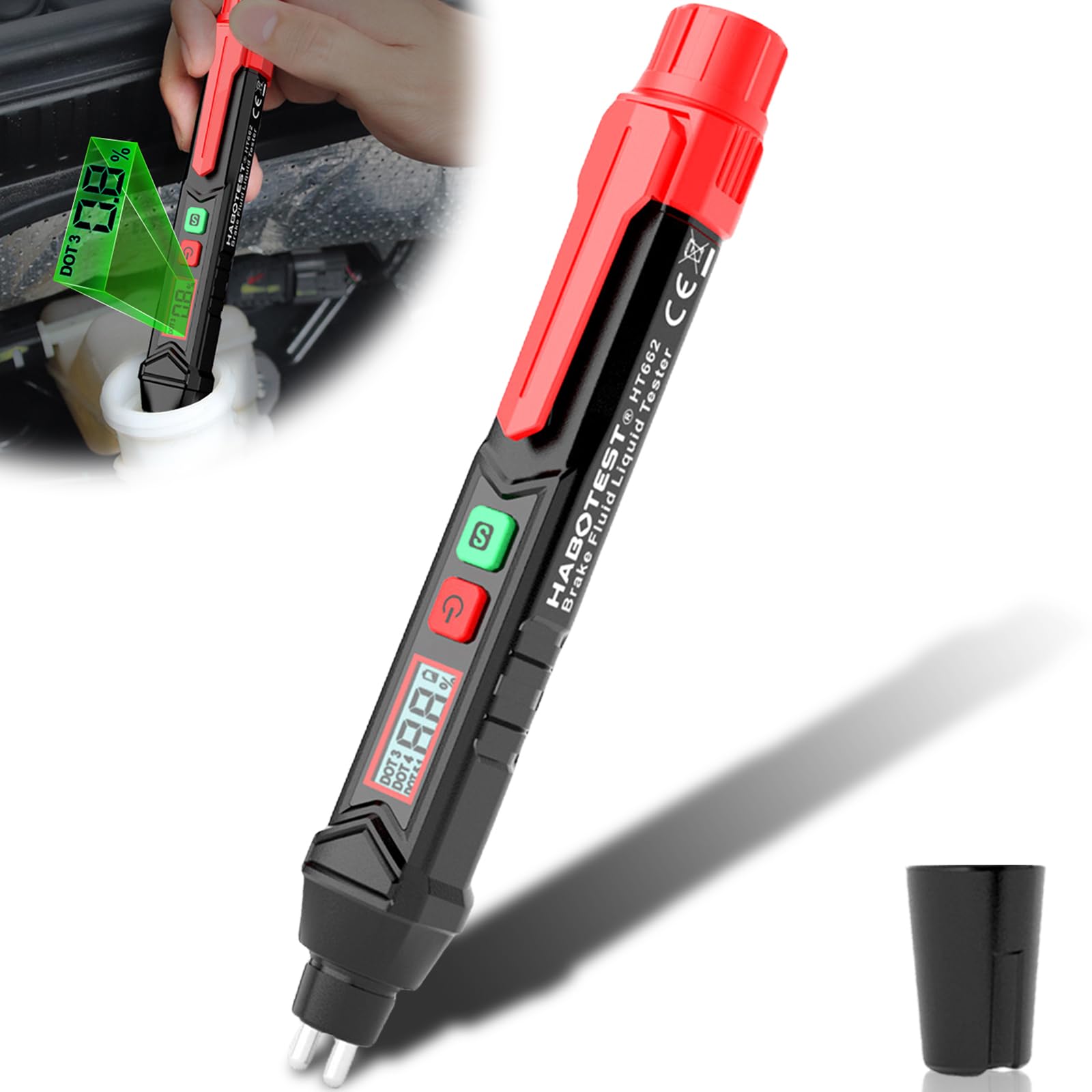 Bremsflüssigkeitstester Stift, Auto Universal Bremsflüssigkeit Diagnosetest Werkzeug Bremsflüssigkeitsprüfer mit LCD-Bildschirm & Akustischer Alarm, Bremsflüssigkeit Tester für DOT3 DOT4 DOT 5.1 von Aicharynic