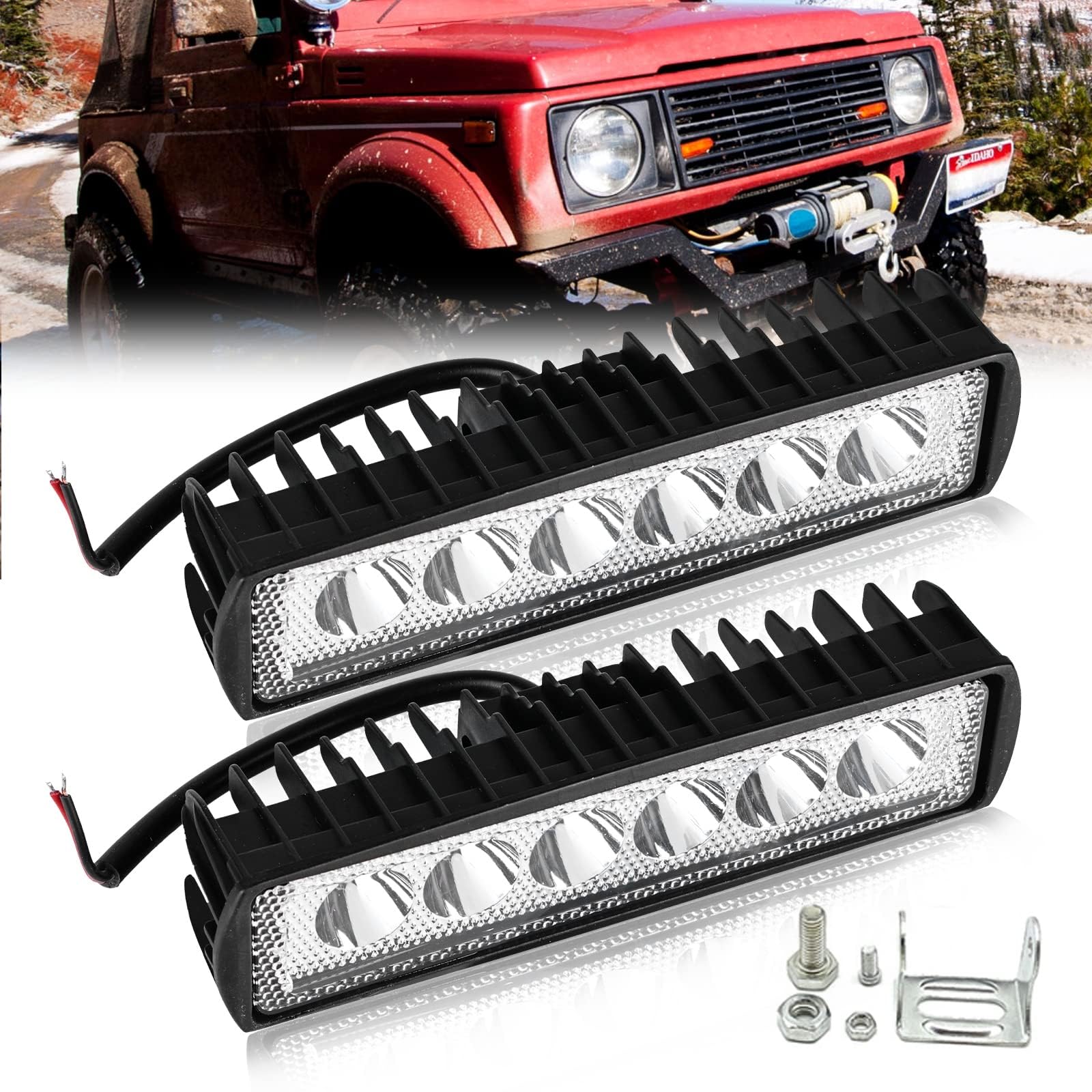 LED Arbeitsscheinwerfer, 2 Stück 18W Offroad LED Scheinwerfer 12V/24V Zusatzscheinwerfer 6000K Arbeitslicht IP67 Wasserdicht Rückfahrscheinwerfer für Auto, Truck, SUV, Traktor oder schweres Gerät von Aicharynic