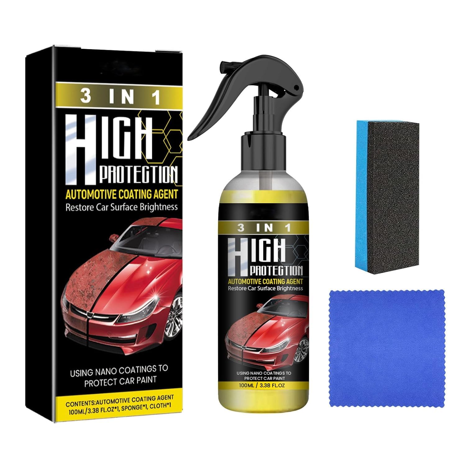 Aicoyiu Car Polish, 3 In 1 High Protection Quick Car Coating Spray, 3 In 1 Ceramic Car Coating Spray, High Protection 3 In 1 Spray, 3in1 High Protection Car Coating Spray, 100ml (1pcs) von Aicoyiu