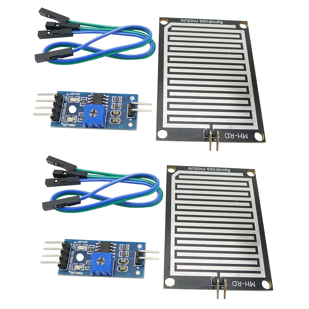 Aihasd 2 Stück Luftfeuchtigkeit Regensensor Regentropfen Regen Erkennung Sensor Modul LM393 Komparator für Arduino für Raspberry PI von Aihasd