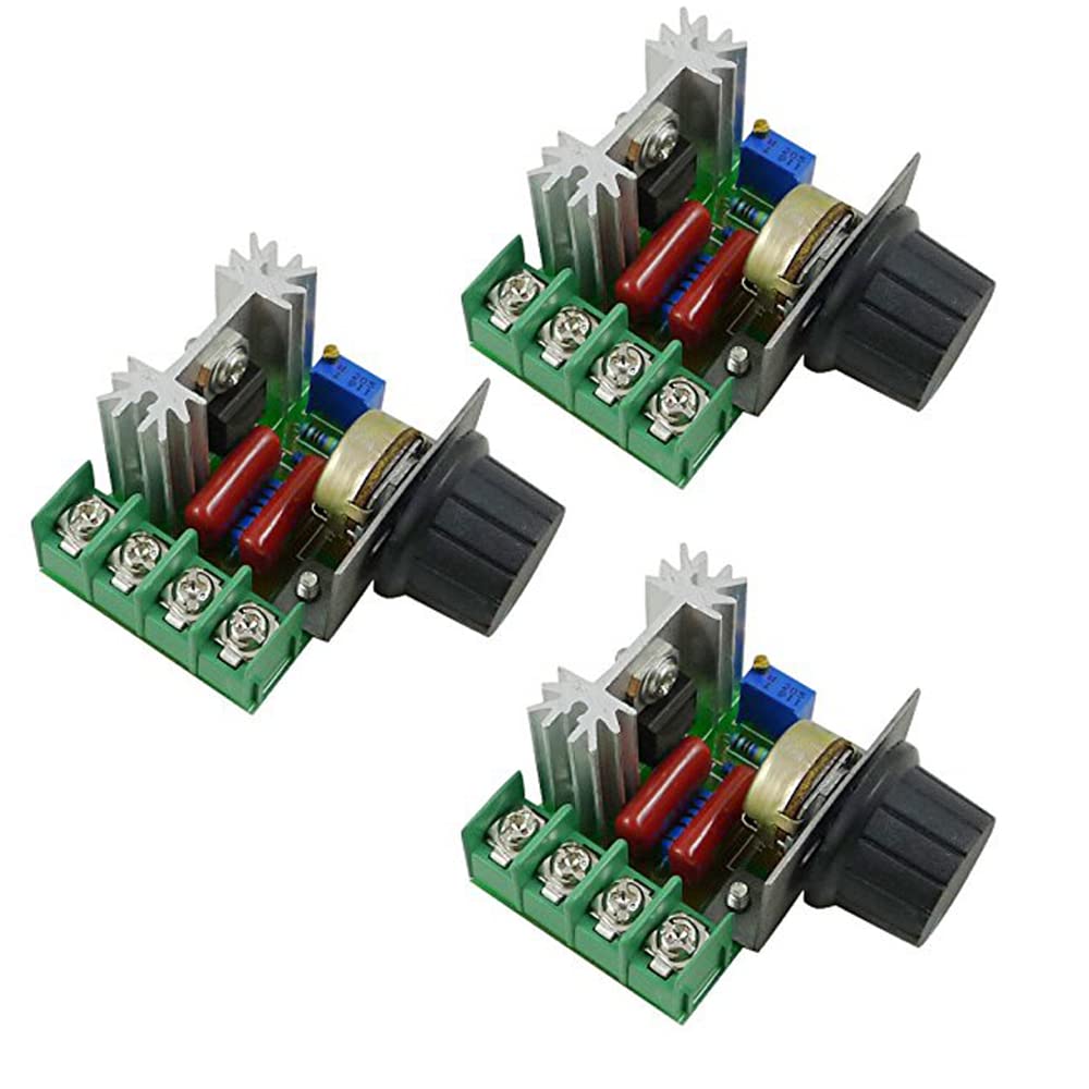 Aihasd 3 Stück AC 110V-220V 2000W Hochleistungs Elektronikspannungsregler Modul Einstellbare Motordrehzahlregler Regulierung 25A LED-Dimmer mit Drehzahlreglerknopf von Aihasd