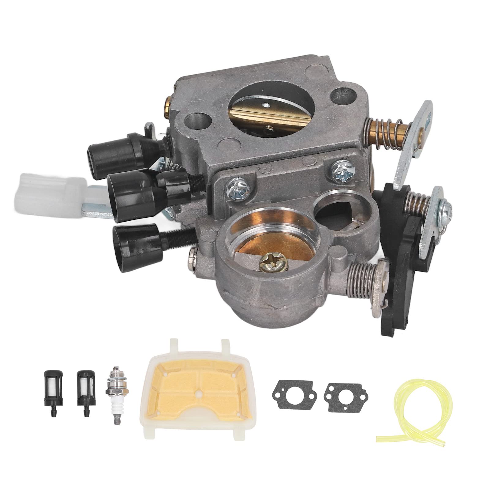 Ailao Kettensägen Vergaser Ersatz Kit, Kettensägenvergaser Und Zündkerzenschaumfilter aus Aluminiumlegierung, Kraftstoffleitung Kraftstofffilter-Dichtungssatz Für MS171, MS181, MS201, MS211 von Ailao