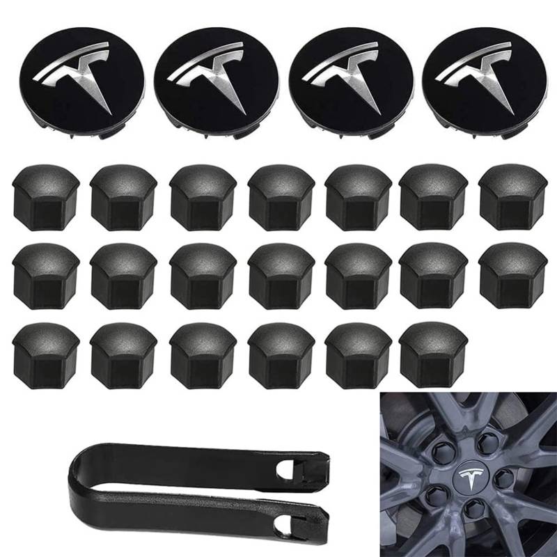 Aero Radkappen-Set, Radmutterabdeckungen, Modell 3, Radkappen-Kit mit Tesla-Logo, Nabenkappen, Abdeckkappen für Tesla Model 3 Model Y (schwarz) von Aimisite