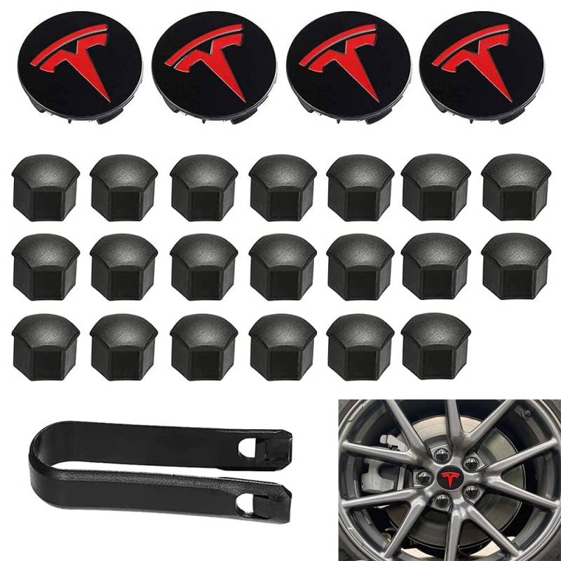 Aero Radkappen-Set, Radmutterabdeckungen, Modell 3, Radkappen-Kit mit Tesla-Logo, Nabenkappen, Abdeckkappen für Tesla Model 3 Modell Y (rot) von Aimisite