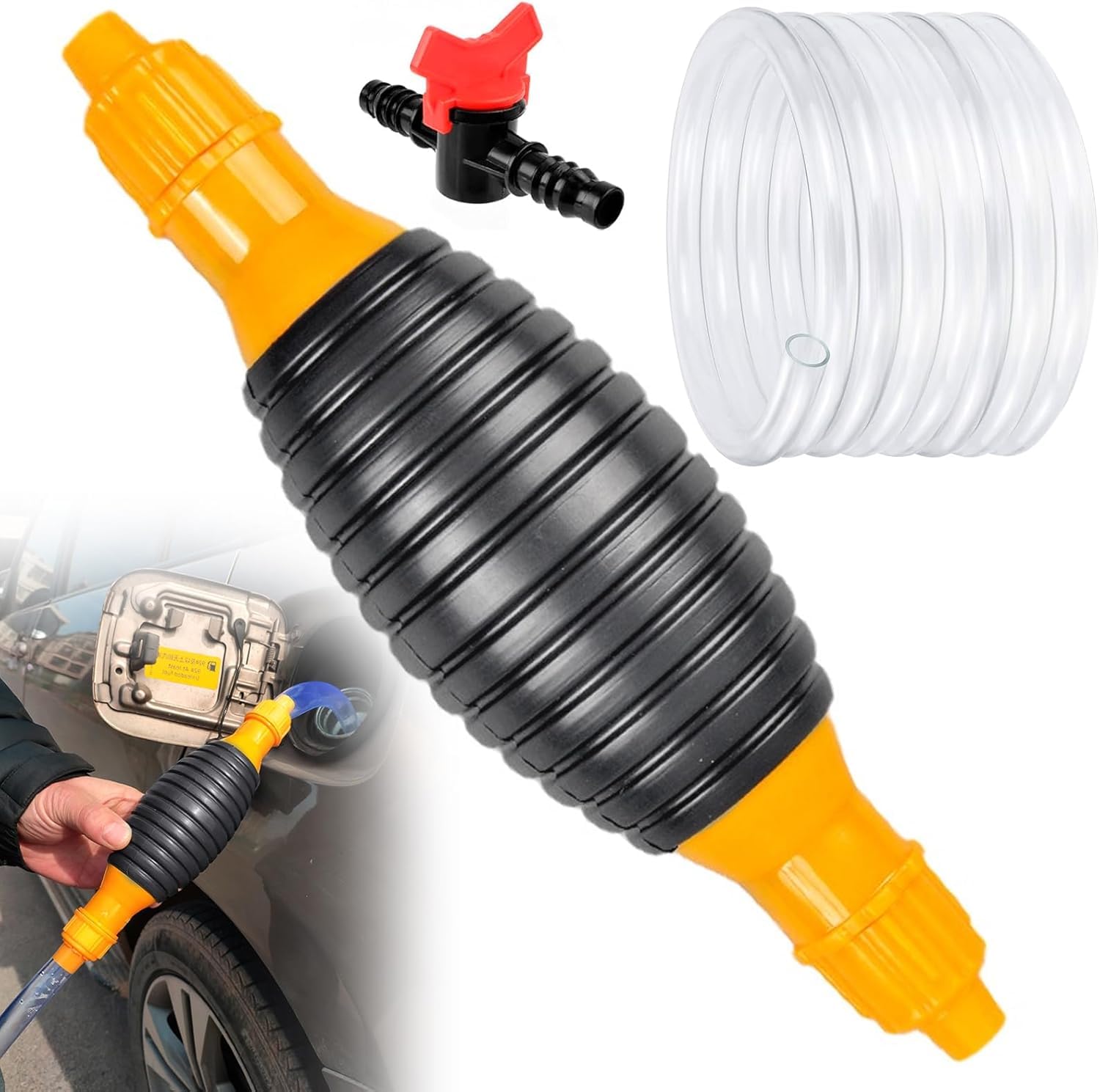 Kraftstoff-Siphon-Pumpe, Handpumpe Benzinpumpe, Siphon Pumpe Kit Hand Wasserpumpe Kraftstoff Transfer Pumpe mit 3M PVC Siphon Schlauch für Auto Benzin Kraftstoff, Gas Benzin, Flüssigkeitsübertragung von Aimisite