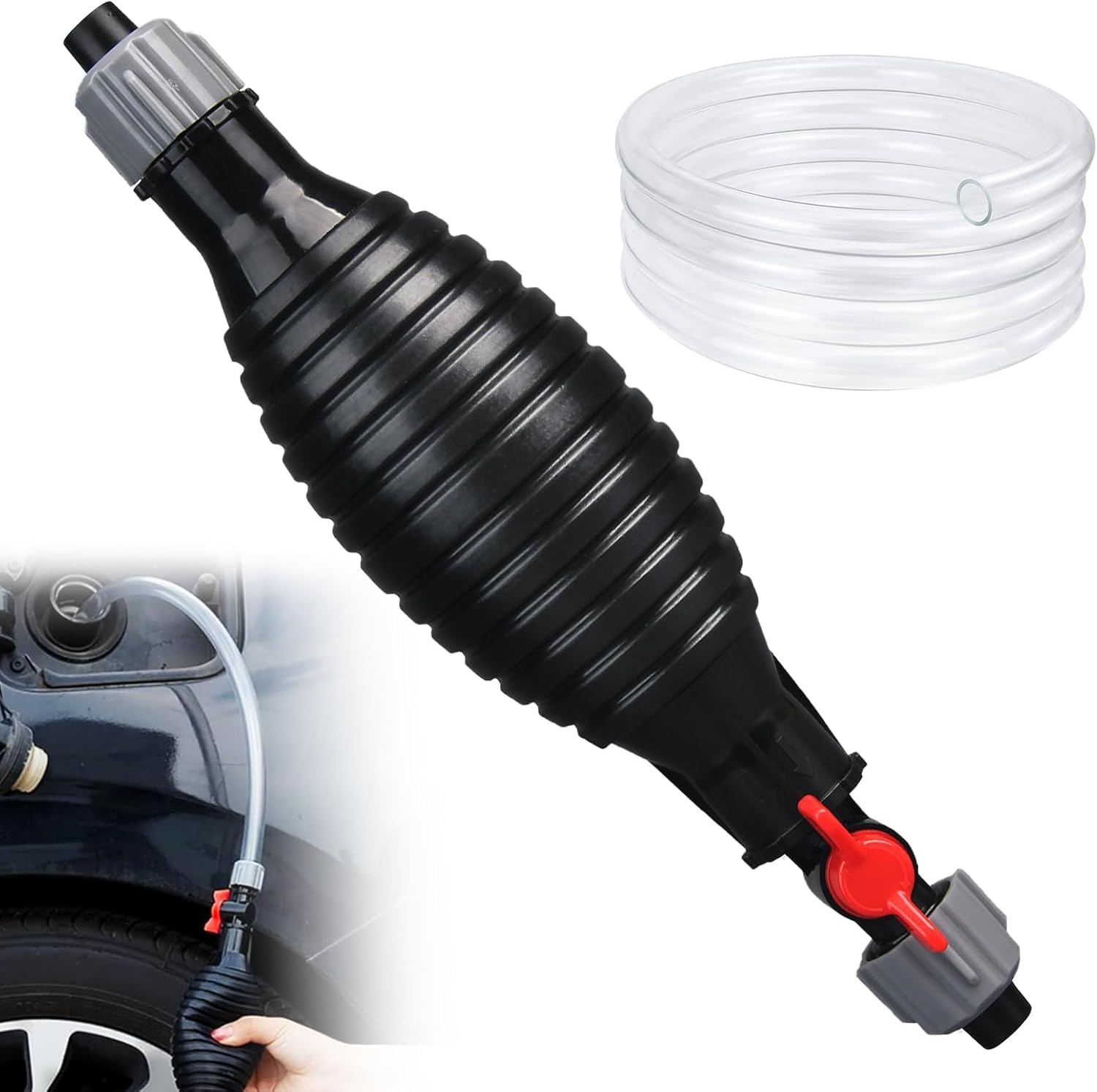 Kraftstoff-Siphon-Pumpe, Handpumpe Benzinpumpe Siphon Pumpe Kit Hand Kraftstoff Transfer Pumpe mit 3M PVC Siphon Schlauch für Auto Benzin Kraftstoff Gas Benzin Flüssigkeitsübertragung (Schwarz) von Aimisite