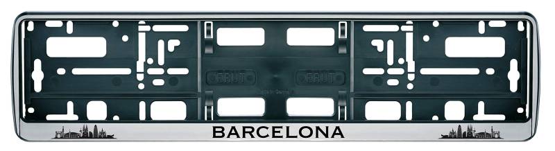 Auto Kennzeichenhalter in der Farbe Silber/Schwarz Nummernschildhalterung Auto, Nummernschildhalter Skyline Barcelona Spanien Stadt City 2 Stück von Aina
