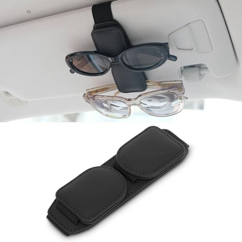 Brillenhalter für Auto Sonnenblende,Magnetischer Leder Brillenhalt Clip,Doppelschichtiger Auto Visier Brille Halterung,Autozubehör für Damen und Herren Innenraum,Brillenhalterung (Doppeltes Schwarz) von Aipwerer