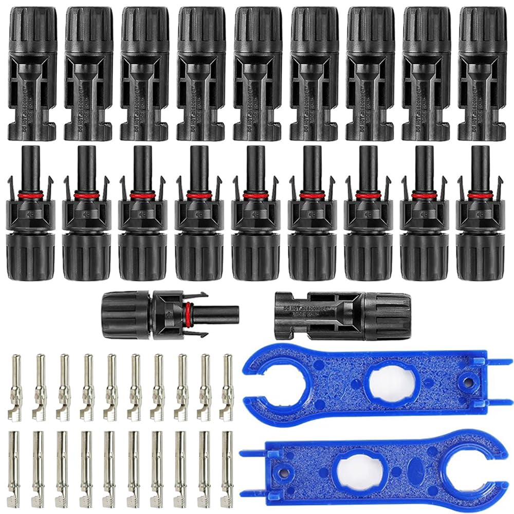 Aiqeer 10 Paar Solarpanel Kabelverbinder, Solar Photovoltaik Steckverbinder Männlich-Weiblicher Stecker, mit 2 Stück Solarstecker Schlüssel (Schwarz) von Aiqeer