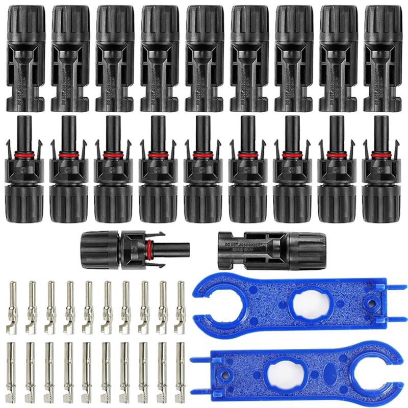 Aiqeer 10 Paar Solarpanel Kabelverbinder, Solar Photovoltaik Steckverbinder Männlich-Weiblicher Stecker, mit 2 Stück Solarstecker Schlüssel (Schwarz) von Aiqeer