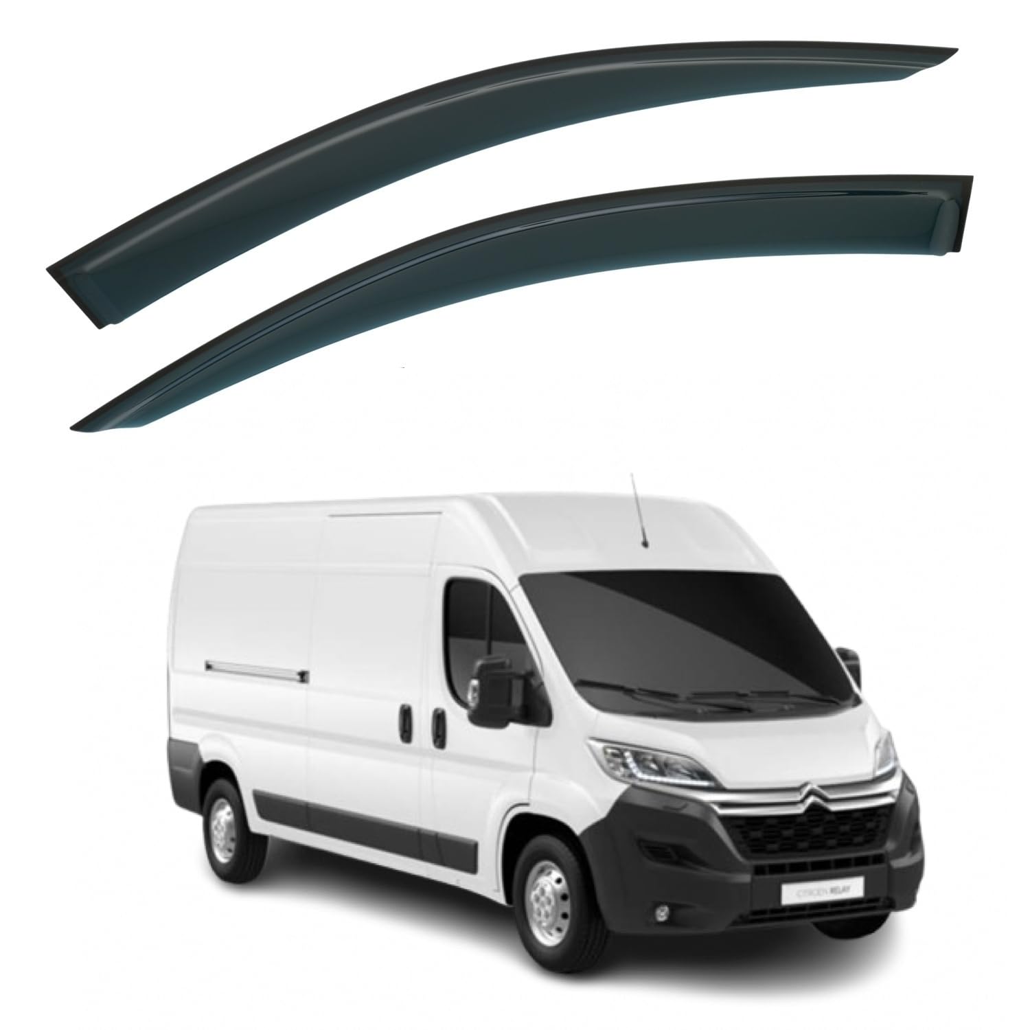 2 x Windabweiser zum Aufkleben, kompatibel mit Peugeot Boxer, passend für Citroen Relais und Jumper, passend für Fiat Ducato 2007 2008 2009 2010 2011 2012 2013 2014 2015 2016 2016 2015 2016 17 20 18, von AirFlux