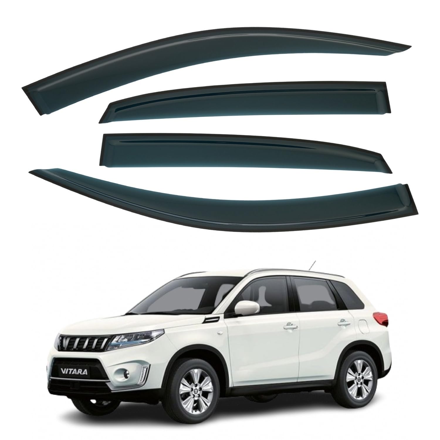 AirFlux Set mit 4 aufklebbaren Windabweisern, kompatibel mit Suzuki Vitara 2015, 2016, 2017, 2018, 2019, 2020, 2021, 2022, 2023, 2024. von AirFlux