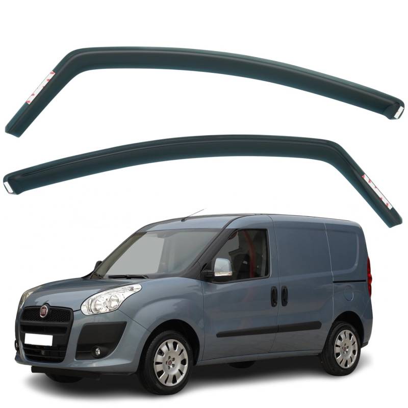 AirFlux: Set mit 2 Windabweisern, klassisch, dunkles Rauchgetönt, kompatibel mit Fiat Doblo 2010-2022, selbstklebend von AirFlux