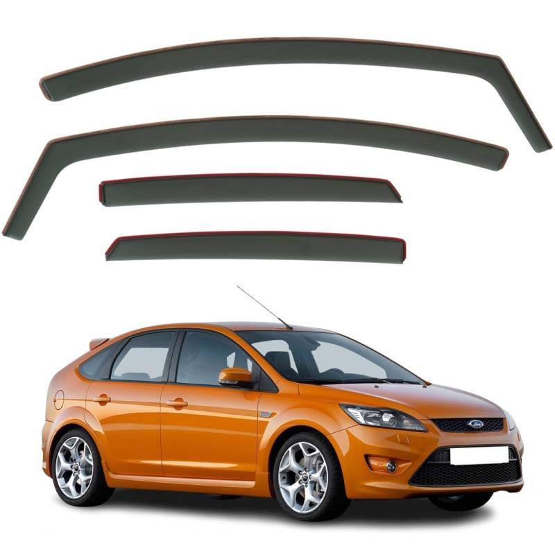 AirFlux: Set mit 4 Windabweisern, Modern, Dunkel Rauch Getönt, Selbstklebend, für Auto, kompatibel mit Ford Focus MK2 5-Türer Schrägheck 2005-2011 von AirFlux