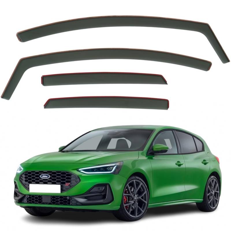 AirFlux: Set mit 4 Windabweisern, kompatibel mit Ford Focus MK4 5-Türer Schrägheck 2019-2025, Stylish, Dunkelgrün, Selbstklebend, Auto von AirFlux