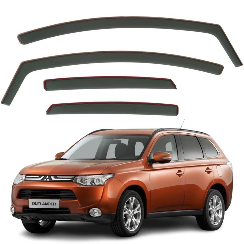 AirFlux: Set mit 4 Windabweisern, Schwarz getönt, Modern, Selbstklebend, kompatibel mit Mitsubishi Outlander 5-Türer SUV 2013-2021 von AirFlux