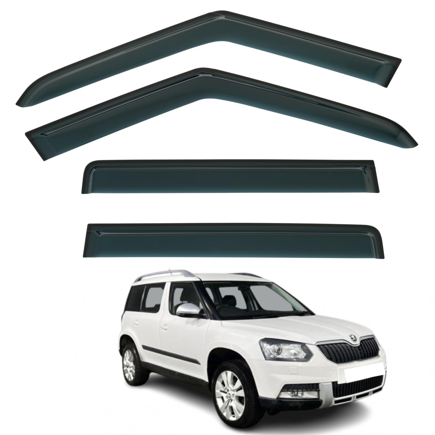 Set mit 4 aufklebbaren Windabweisern, kompatibel mit Skoda Yeti 5-Türer SUV 2009 2010 2011 2012 2013 2014 2015 2016 2017 Modelle. von AirFlux