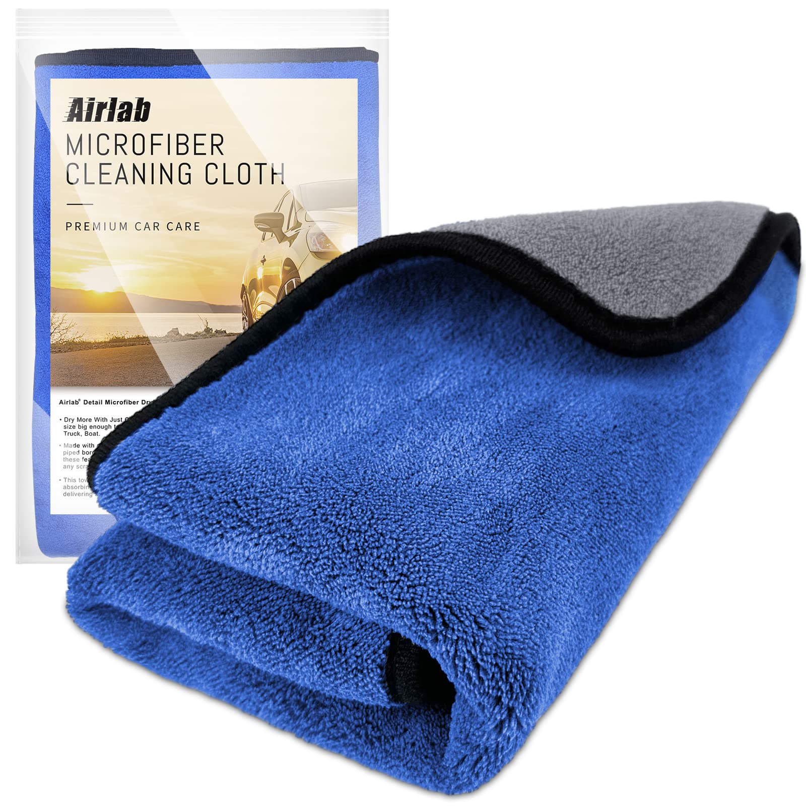 Airlab XXL Auto Trockentuch Mikrofasertuch 90X60 cm, Microfasertücher Autopflege Poliertücher, Saugstark & Lackschonend, Microfasertuch für Auto, Motorrad und Fenster, 500 GSM von Airlab