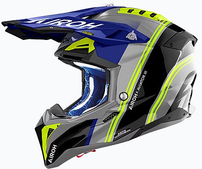 Airoh Aviator 3 Hima, Motocrosshelm - Grau/Schwarz/Blau/Neon-Gelb - L von Airoh