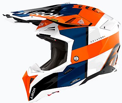 Airoh Aviator 3 Monarch, Motocrosshelm - Orange/Weiß/Dunkelblau/Schwarz - L von Airoh