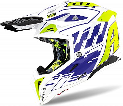 Airoh Aviator 3 Rampage, Motocrosshelm - Weiß/Violett/Neon-Gelb - XL von Airoh