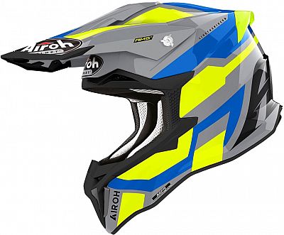 Airoh Strycker Glam, Motocrosshelm - Grau/Blau/Neon-Gelb - M von Airoh