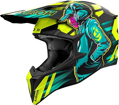 Airoh Wraaap Cyber, Motocrosshelm - Matt Schwarz/Neon-Gelb/Türkis - XS von Airoh