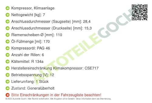 Kompressor, Klimaanlage Kompatibel mit BMW X5 E70 2006-2010 von Autoteile Gocht von Airstal