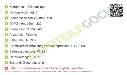 Kompressor, Klimaanlage Kompatibel mit Mercedes 1991-2015 von Autoteile Gocht von Airstal