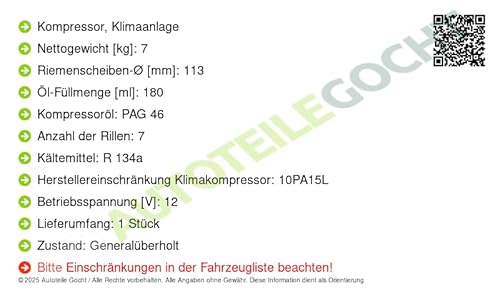 Kompressor, Klimaanlage Kompatibel mit Mercedes 2004-2011 von Autoteile Gocht von Airstal