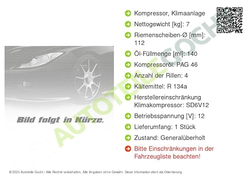 Kompressor, Klimaanlage Kompatibel mit Peugeot 2005-2007 von Autoteile Gocht von Airstal