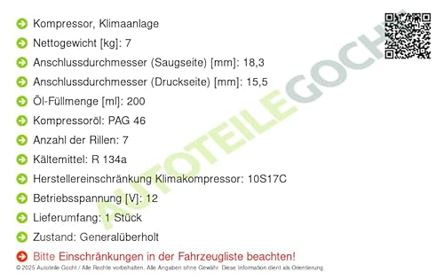 Kompressor, Klimaanlage Kompatibel mit Toyota 2009-> von Autoteile Gocht von Airstal