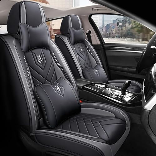 AISAIMOUT Autositzbezüge Leder Sitzschoner Sitzbezüge Auto Universal Vordersitze Kunstleder Schonbezüge Sitzauflagen Kompatibel mit Airbags 5 Sitze Set Komplettset (Color : Black Gray, Size : Luxury) von Aisaimout