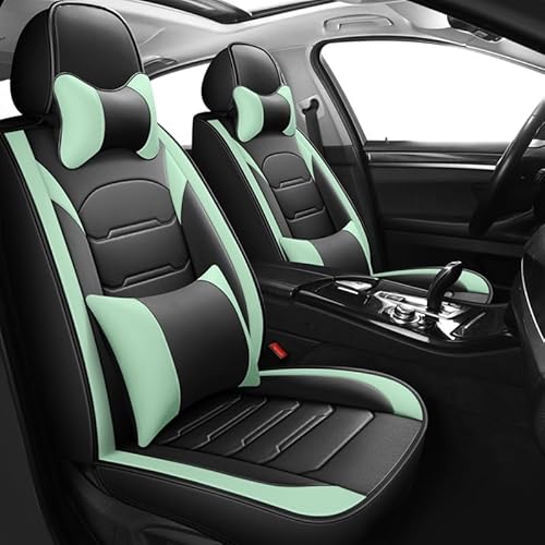 AISAIMOUT Autositzbezüge Universal Leder Sitzschoner Sitzbezüge Auto Vordersitze wasserdichte Kunstleder Schonbezüge Sitzauflagen kompatibel Airbags (Color : Black Green-2 Item, Size : Luxury) von Aisaimout