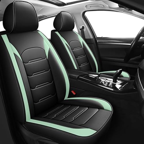 AISAIMOUT Autositzbezüge Universal Leder Sitzschoner Sitzbezüge Auto Vordersitze wasserdichte Kunstleder Schonbezüge Sitzauflagen kompatibel Airbags (Color : Black Green-2 Item, Size : Standard) von Aisaimout